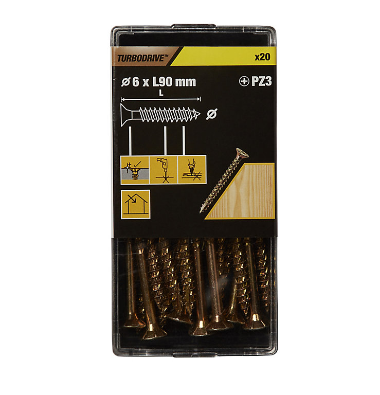 Image of TurboDrive Pozidriv Yellow-passivated Steel Screw (Dia)6mm (L)90mm, Pack of 20