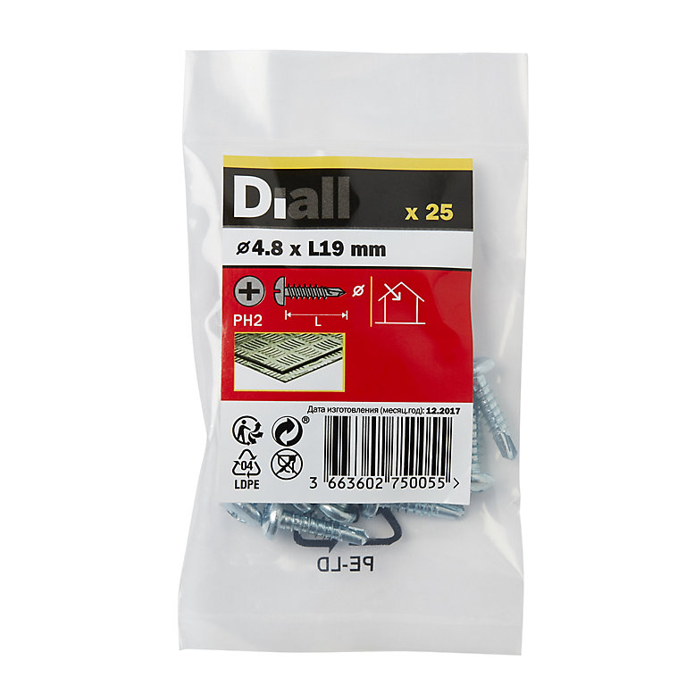 Image of Diall Phillips Pan head Zinc-plated Carbon steel (C1022) Self-drilling screw (Dia)4.8mm (L)19mm, Pack of 25