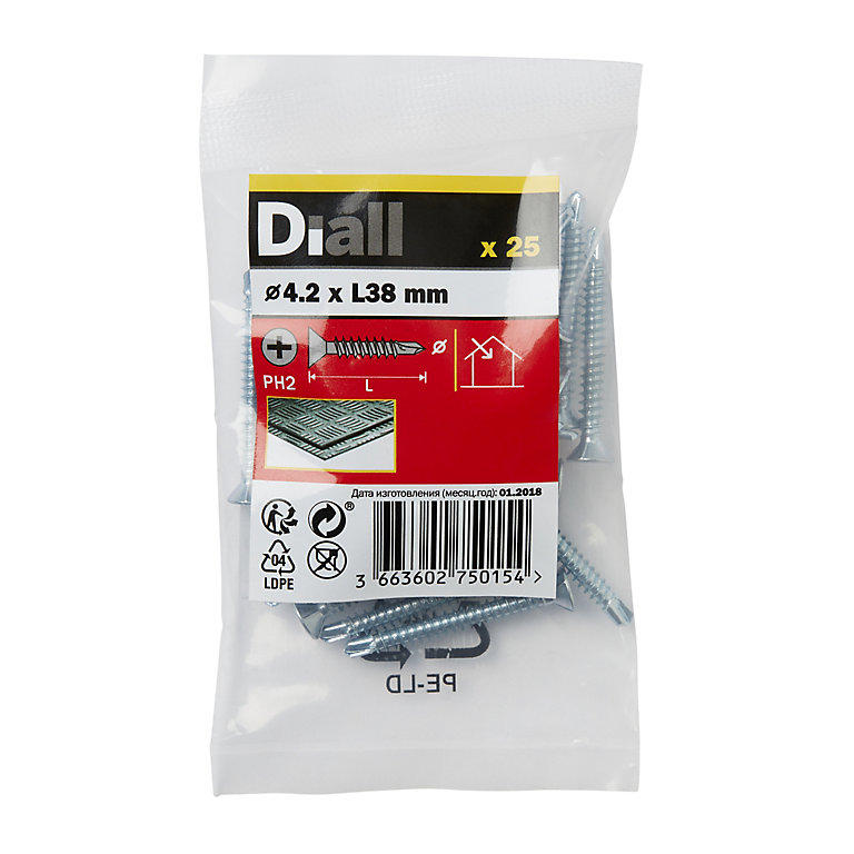 Image of Diall Phillips Countersunk Zinc-plated Carbon steel (C1022) Self-drilling screw (Dia)4.2mm (L)38mm, Pack of 25