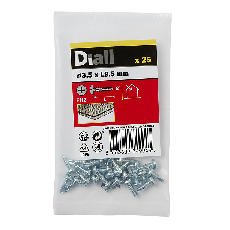 Image of Diall Phillips Pan head Zinc-plated Carbon steel (C1022) Self-drilling screw (Dia)3.5mm (L)9.5mm, Pack of 25