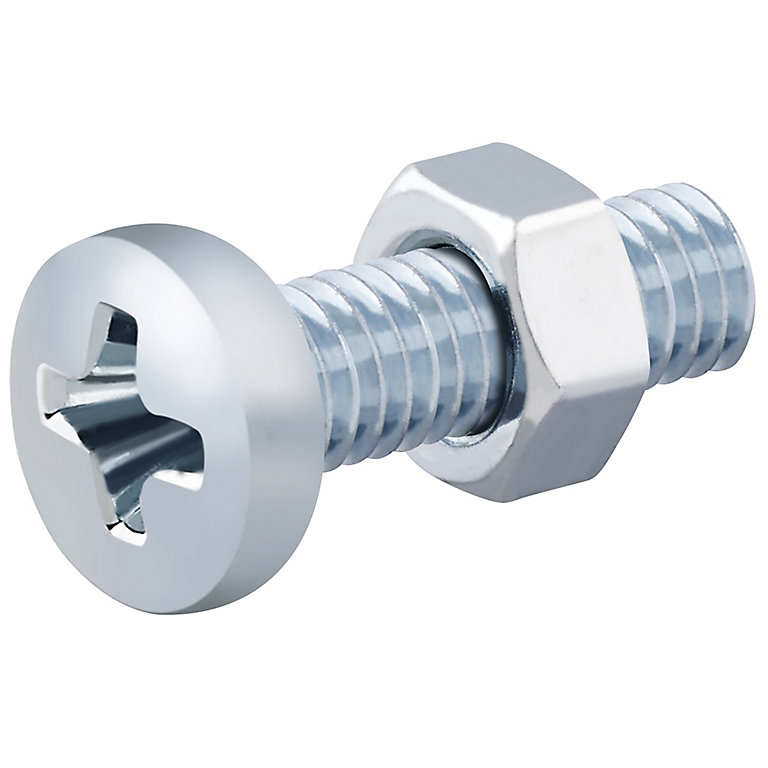 Image of Diall M5 Cruciform Philips Pan head Zinc-plated Carbon steel Machine screw & nut (Dia)5mm (L)16mm, Pack of 20