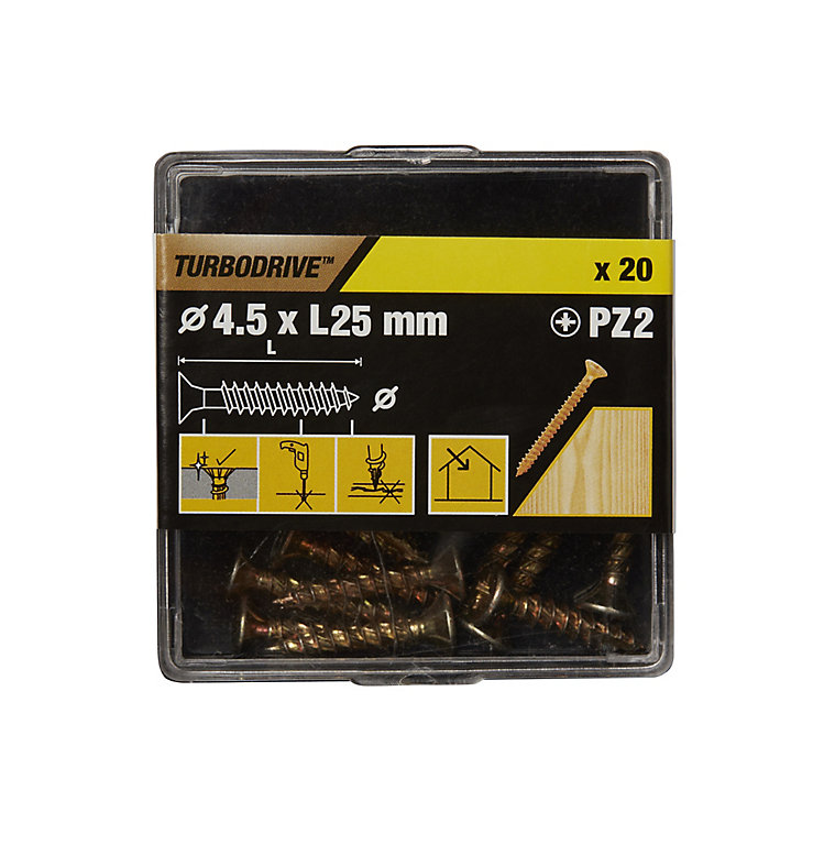 Product image for TurboDrive PZ Yellow-passivated Steel Screw (Dia)4.5mm (L)25mm, Pack of 20