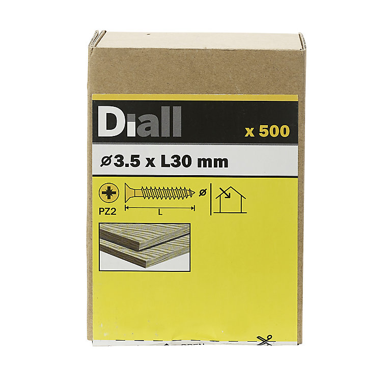 Image of Diall Yellow-passivated Carbon steel Screw (Dia)3.5mm (L)30mm, Pack of 500