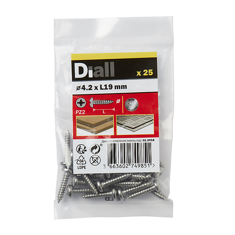 Image of Diall Pozidriv Pan head A2 stainless steel Screw (Dia)4.2mm (L)19mm, Pack of 25
