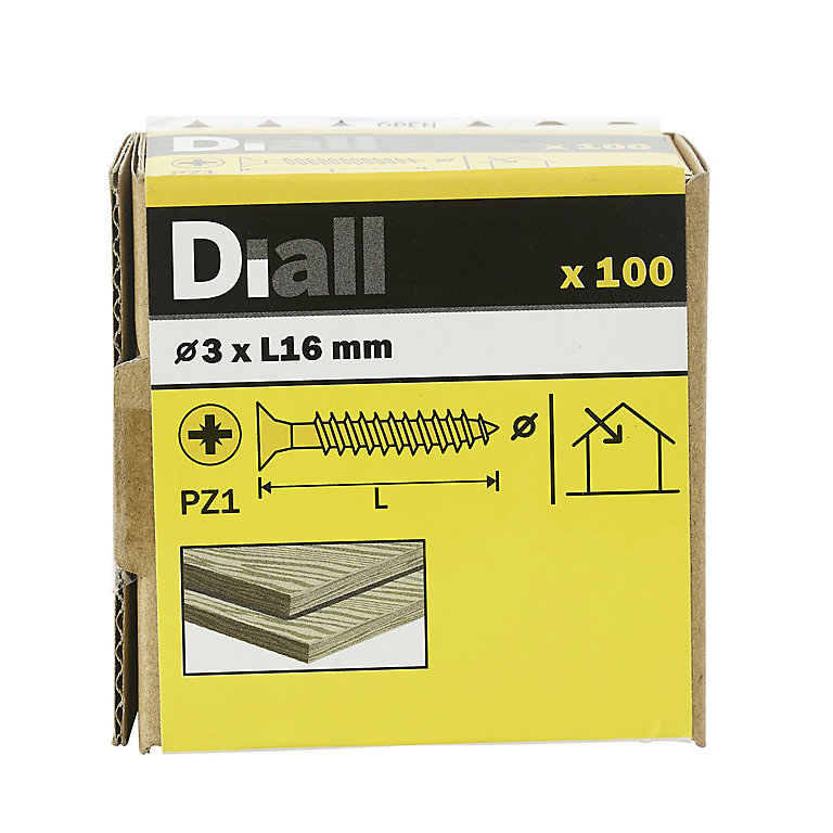 Image of Diall Yellow-passivated Carbon steel Screw (Dia)3mm (L)16mm, Pack of 100