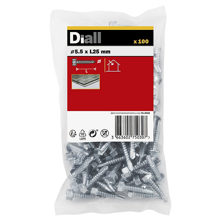 Image of Diall Hex Zinc-plated Carbon steel Screw (Dia)5.5mm (L)25mm, Pack of 100