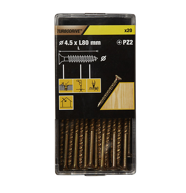 Image of TurboDrive Yellow-passivated Steel Screw (Dia)4.5mm (L)80mm, Pack of 20