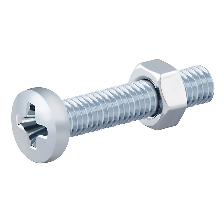 Image of Diall M3 Cruciform Philips Pan head Zinc-plated Carbon steel Machine screw & nut (Dia)3mm (L)20mm, Pack of 20