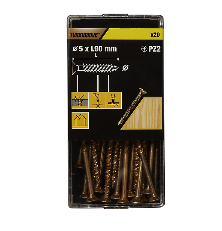 Image of TurboDrive Yellow-passivated Steel Screw (Dia)5mm (L)90mm, Pack of 20