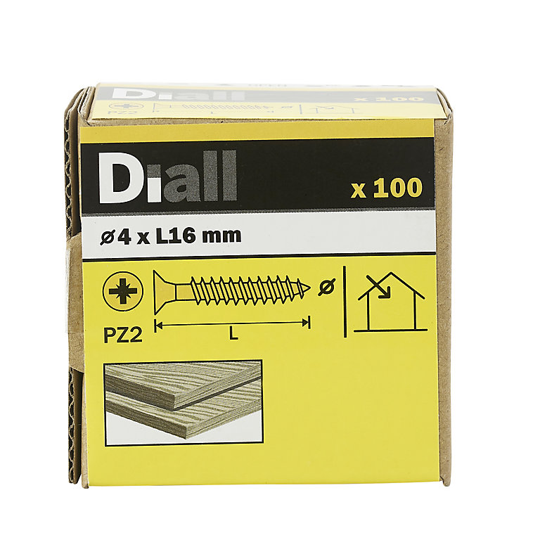 Image of Diall PZ Double-countersunk Yellow-passivated Steel Wood screw (Dia)4mm (L)16mm, Pack of 100
