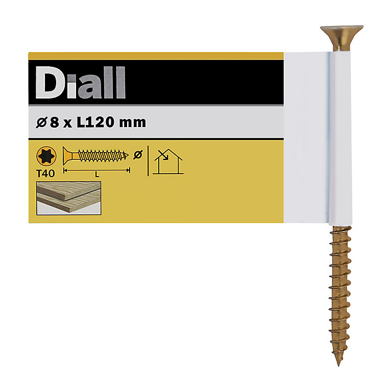 Image of Diall Torx Yellow-passivated Steel Screw (Dia)8mm (L)120mm, Pack of 1