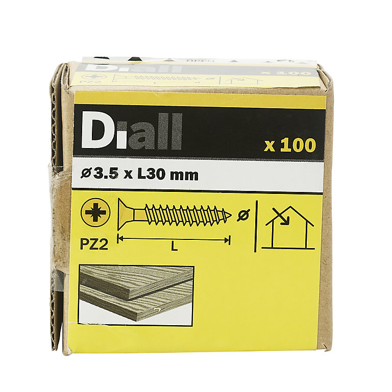 Image of Diall Yellow-passivated Carbon steel Screw (Dia)3.5mm (L)30mm, Pack of 100