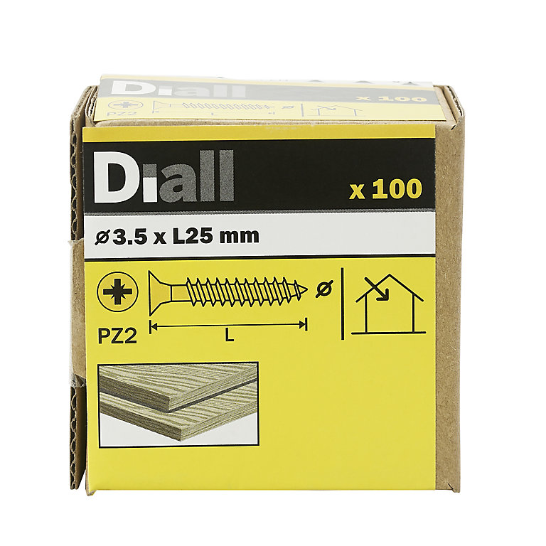 Image of Diall Yellow-passivated Carbon steel Screw (Dia)3.5mm (L)25mm, Pack of 100