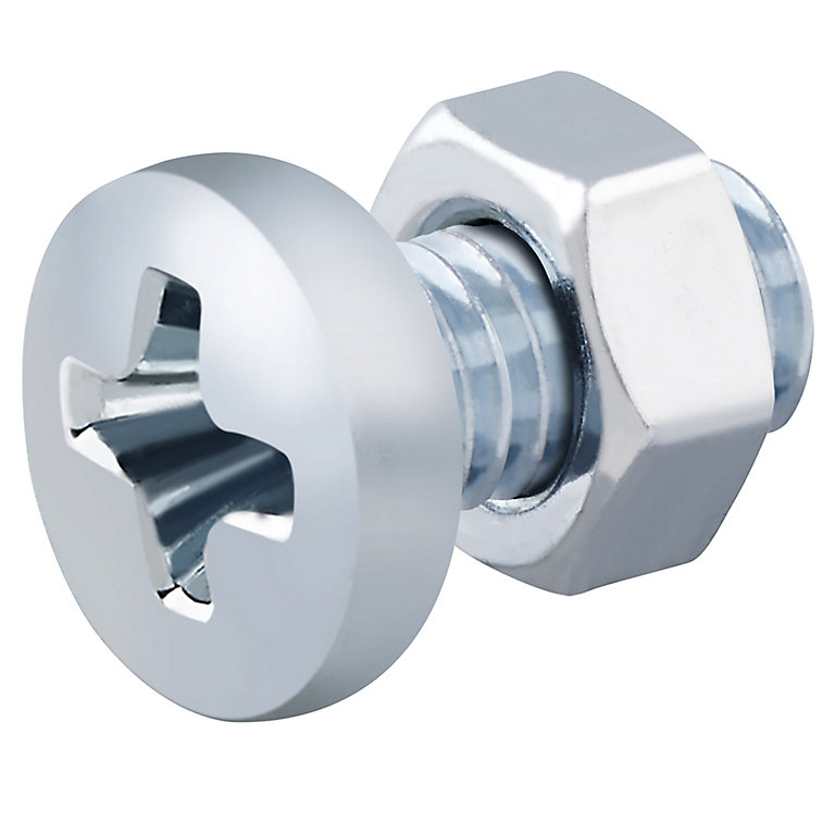 Image of Diall M5 Cruciform Philips Pan head Zinc-plated Carbon steel Machine screw & nut (Dia)5mm (L)10mm, Pack of 20
