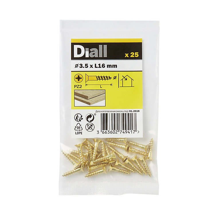 Image of Diall Pozidriv Brass Screw (Dia)3.5mm (L)16mm, Pack of 25