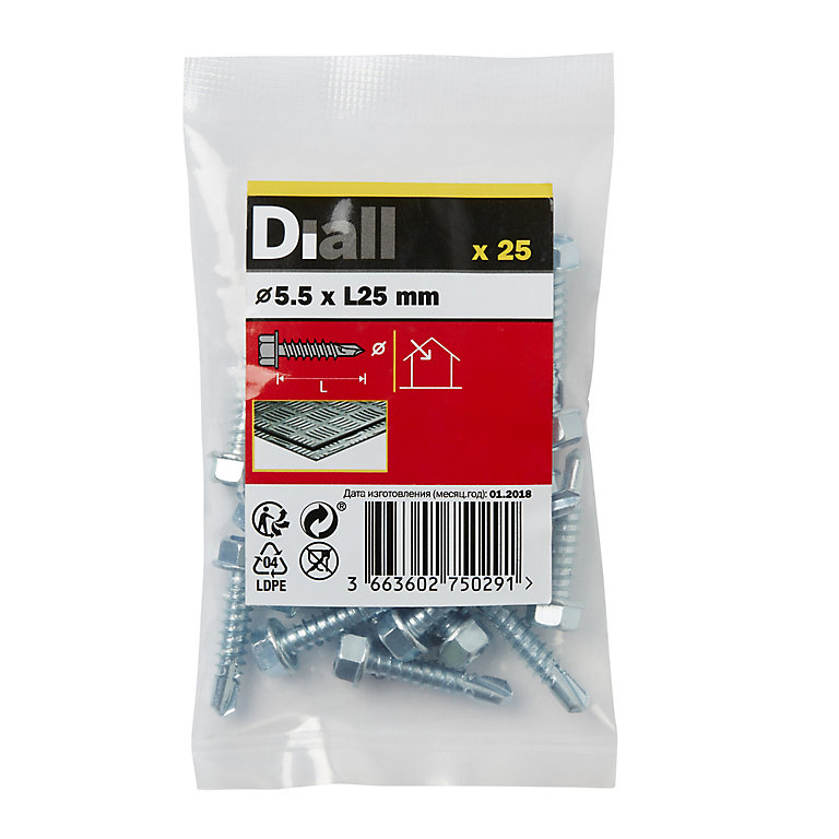 Image of Diall Hex Zinc-plated Carbon steel Screw (Dia)5.5mm (L)25mm, Pack of 25