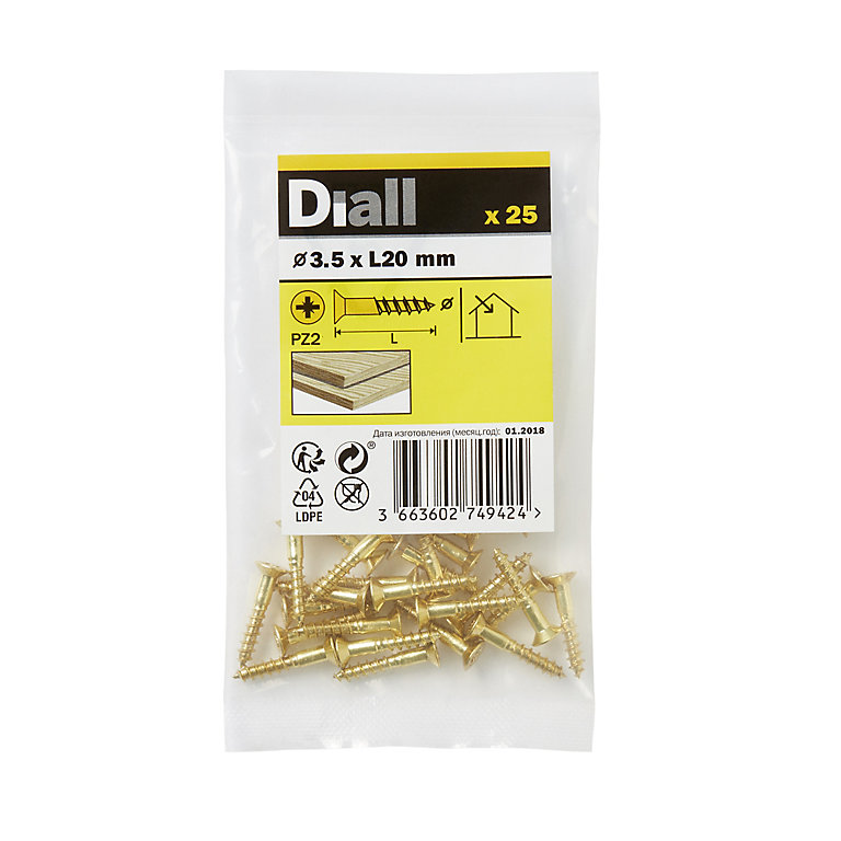 Image of Diall Pozidriv Brass Screw (Dia)3.5mm (L)20mm, Pack of 25