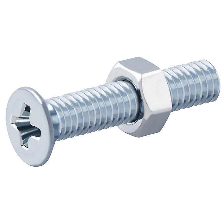 Image of Diall M5 Pozidriv Countersunk Zinc-plated Carbon steel Machine screw & nut (Dia)5mm (L)25mm, Pack of 20