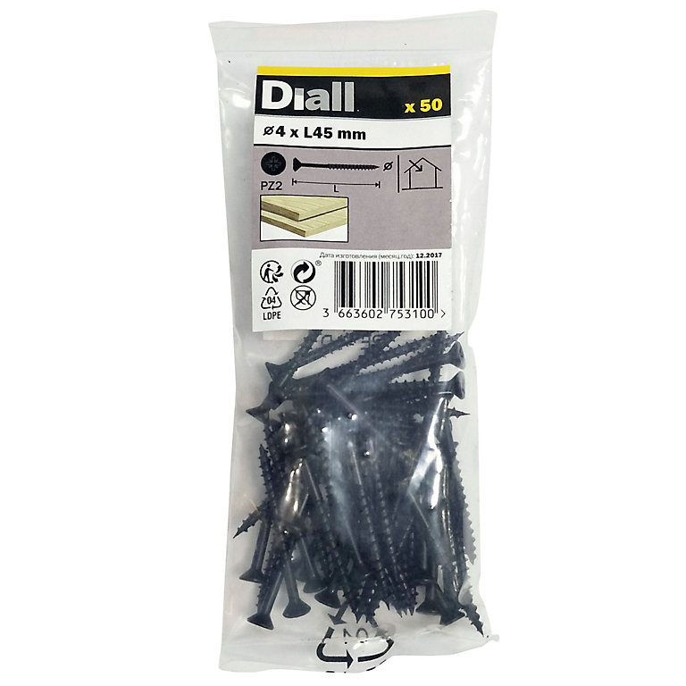 Product image for Diall Carbon steel Furniture screw (Dia)4mm (L)45mm, Pack of 50
