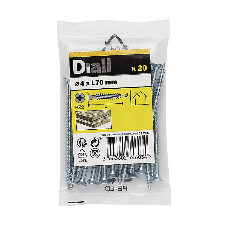 Product image for Diall Zinc-plated Carbon steel Screw (Dia)4mm (L)70mm, Pack of 20