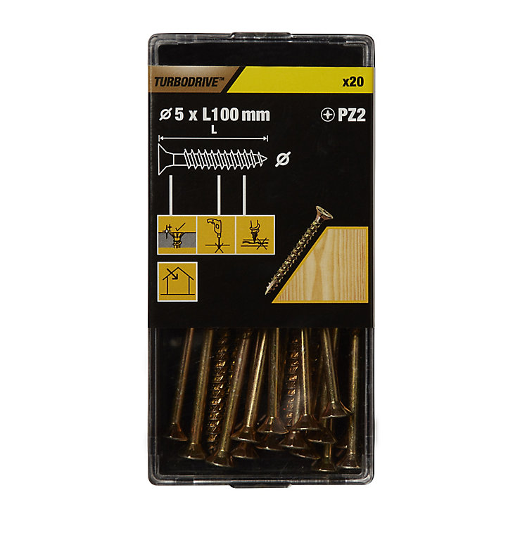 Image of TurboDrive Yellow-passivated Steel Screw (Dia)5mm (L)100mm, Pack of 20
