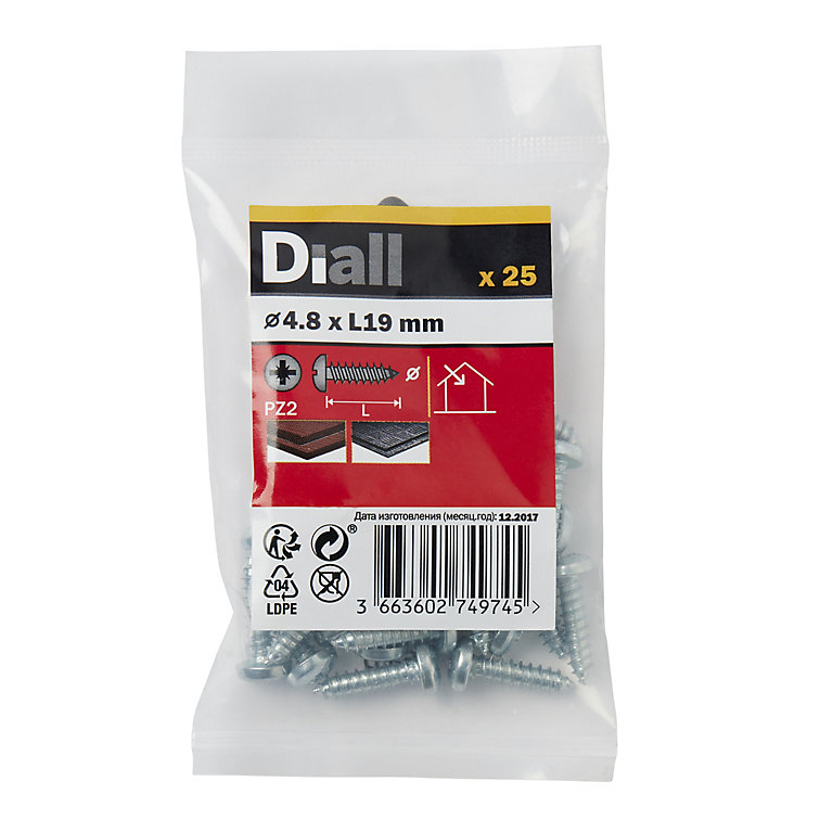 Image of Diall PZ Pan head Zinc-plated Hardened steel Self-drilling screw (Dia)4.8mm (L)19mm, Pack of 25