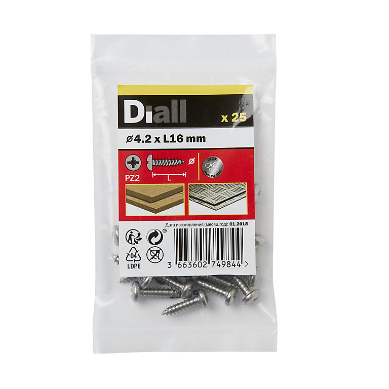 Image of Diall Pozidriv Pan head A2 stainless steel Screw (Dia)4.2mm (L)16mm, Pack of 25