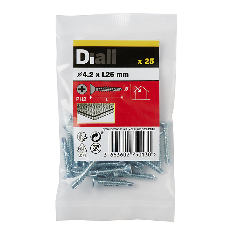 Image of Diall Phillips Countersunk Zinc-plated Carbon steel (C1022) Self-drilling screw (Dia)4.2mm (L)25mm, Pack of 25