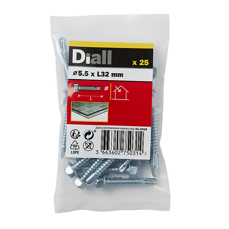 Product image for Diall Hex Zinc-plated Carbon steel Screw (Dia)5.5mm (L)32mm, Pack of 25