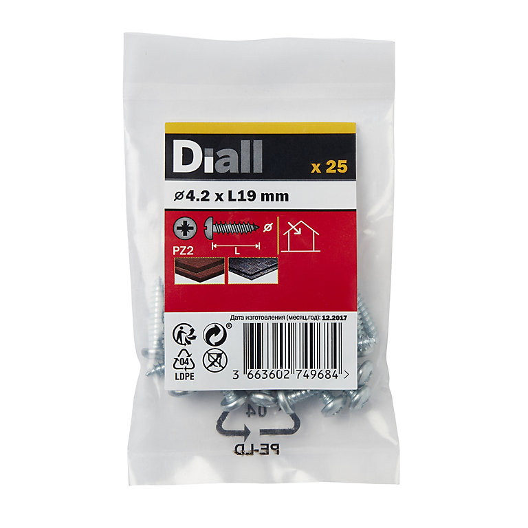 Image of Diall PZ Pan head Zinc-plated Hardened steel Self-drilling screw (Dia)4.2mm (L)19mm, Pack of 25