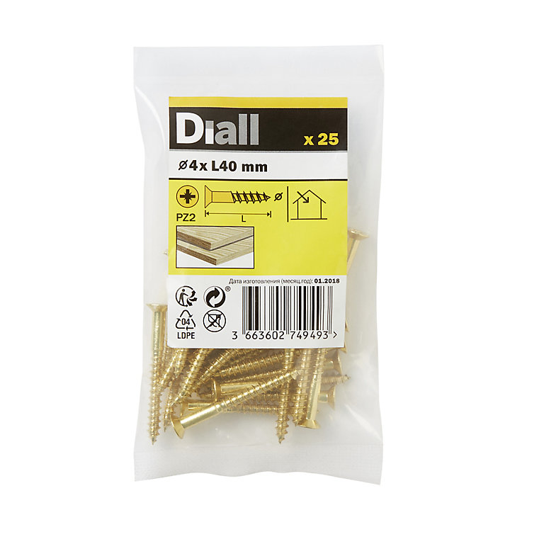 Image of Diall Pozidriv Brass Screw (Dia)4mm (L)40mm, Pack of 25
