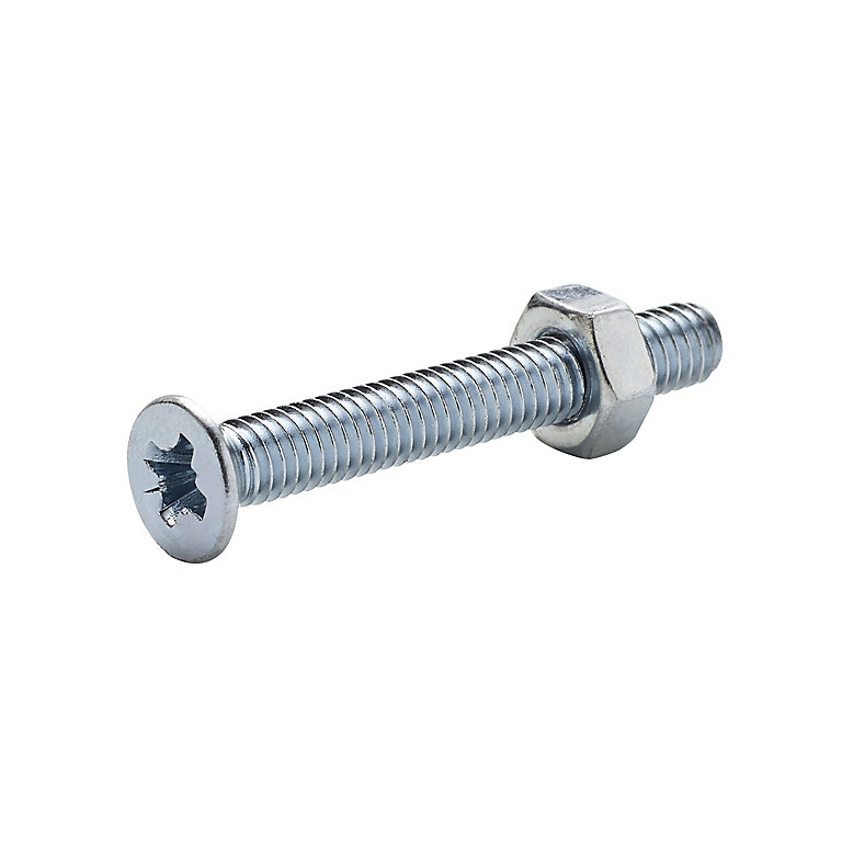 Image of Diall M4 Pozidriv Countersunk Zinc-plated Carbon steel Machine screw & nut (Dia)4mm (L)30mm, Pack of 20