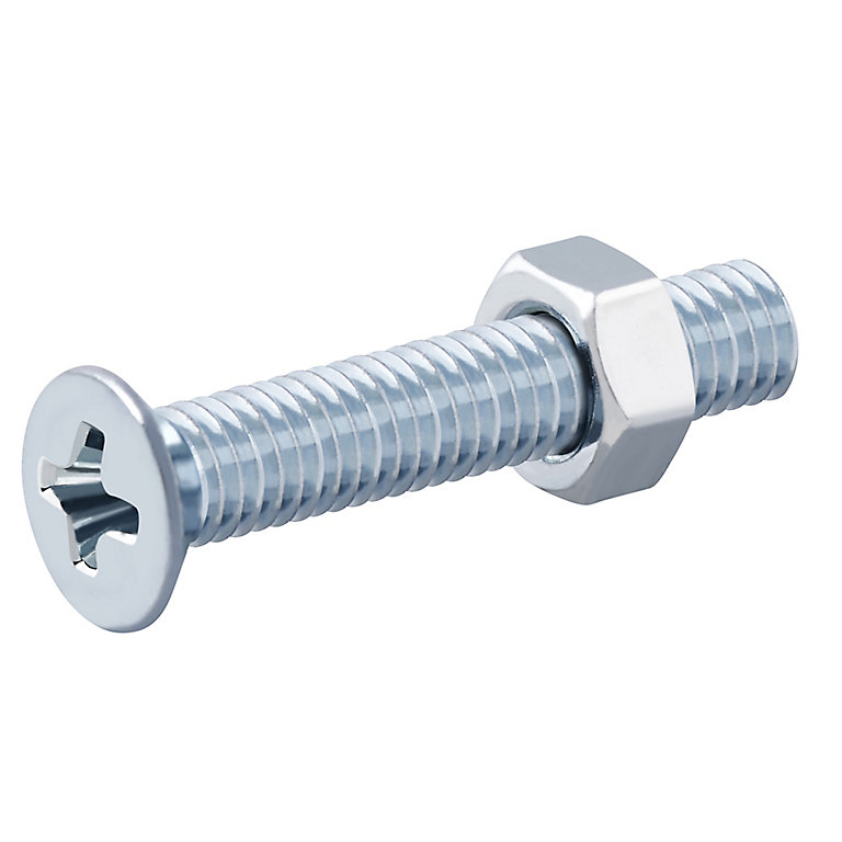 Image of Diall M5 Pozidriv Countersunk Zinc-plated Carbon steel Machine screw & nut (Dia)5mm (L)30mm, Pack of 20