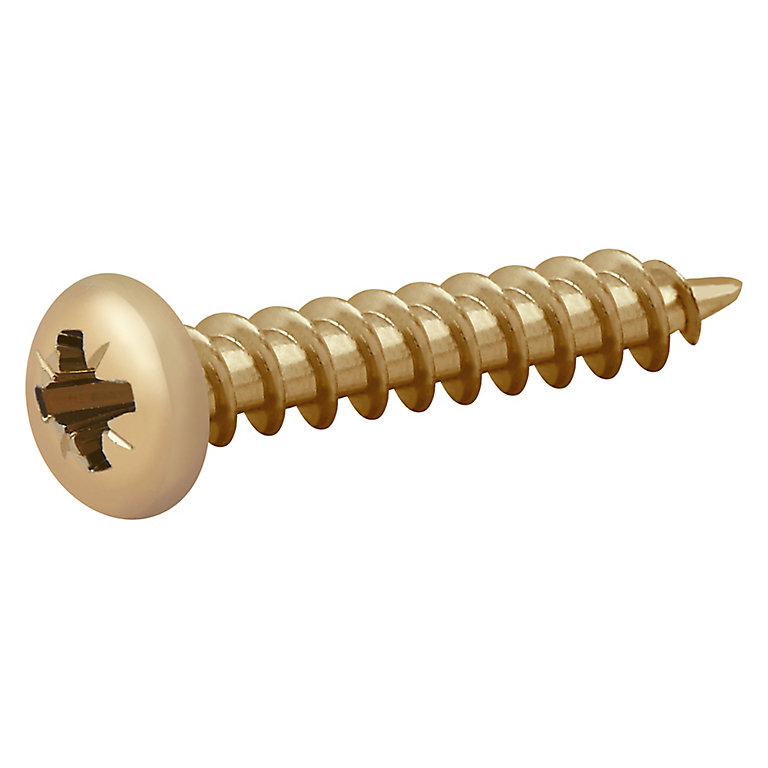 Product image for Diall PZ Pan head Yellow-passivated Steel Wood screw (Dia)5mm (L)30mm, Pack of 100