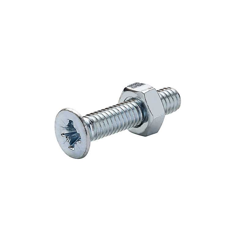 Image of Diall M4 Pozidriv Countersunk Zinc-plated Carbon steel Machine screw & nut (Dia)4mm (L)20mm, Pack of 20
