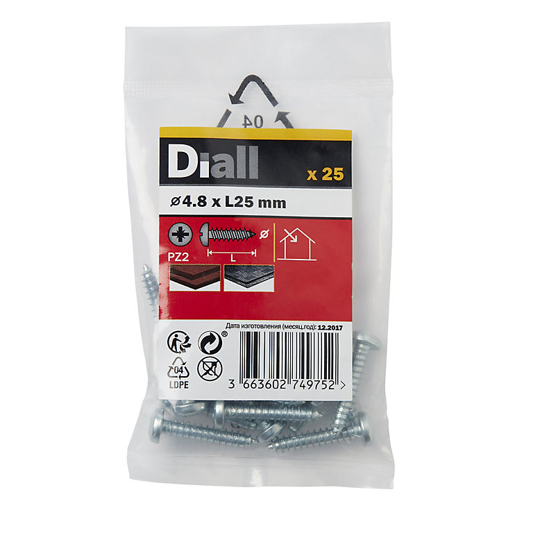 Image of Diall PZ Pan head Zinc-plated Hardened steel Self-drilling screw (Dia)4.8mm (L)25mm, Pack of 25