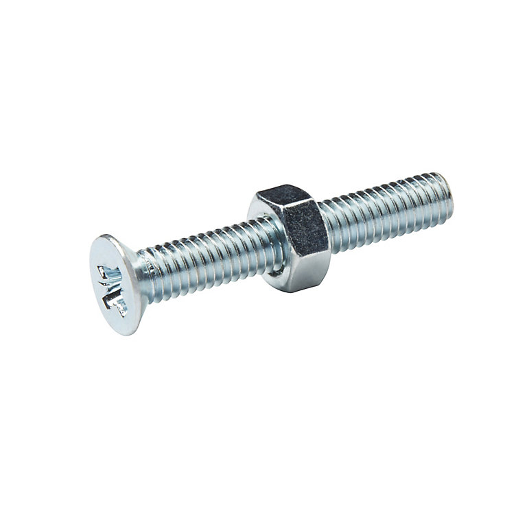 Image of Diall M6 Pozidriv Countersunk Zinc-plated Carbon steel Machine screw & nut (Dia)6mm (L)40mm, Pack of 20