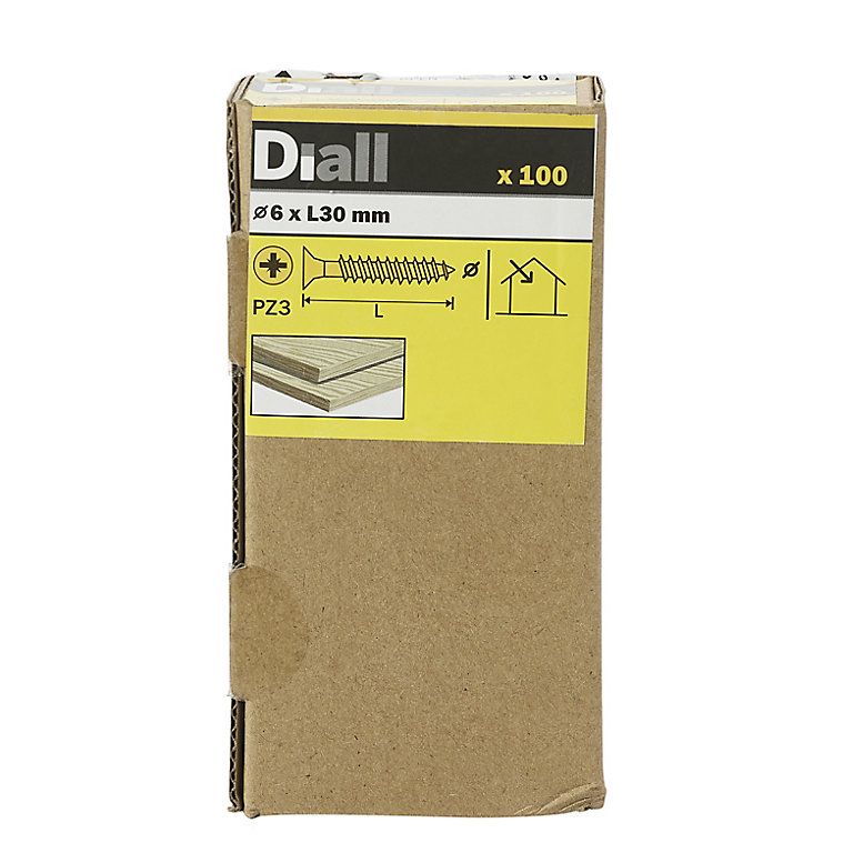 Product image for Diall Yellow-passivated Carbon steel Screw (Dia)6mm (L)30mm, Pack of 100