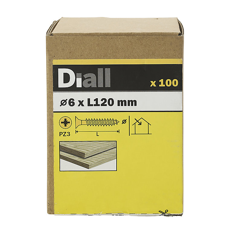 Product image for Diall Yellow-passivated Carbon steel Screw (Dia)6mm (L)120mm, Pack of 100