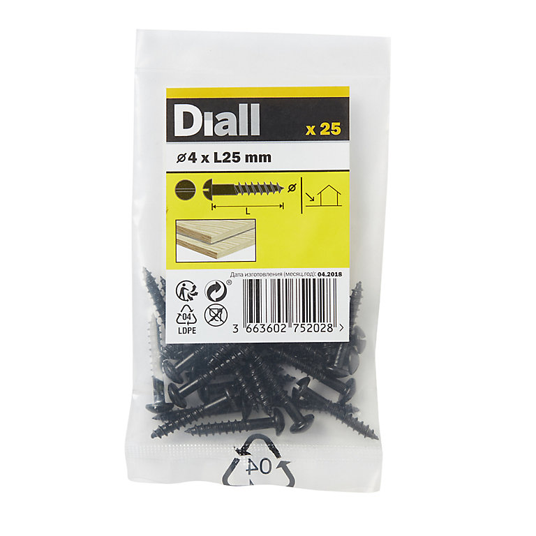 Image of Diall Cylindrical Carbon steel Screw (Dia)4mm (L)25mm, Pack of 25