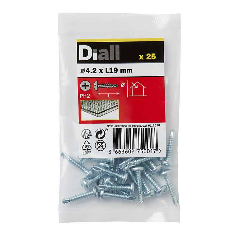Image of Diall Phillips Pan head Zinc-plated Carbon steel (C1022) Self-drilling screw (Dia)4.2mm (L)19mm, Pack of 25