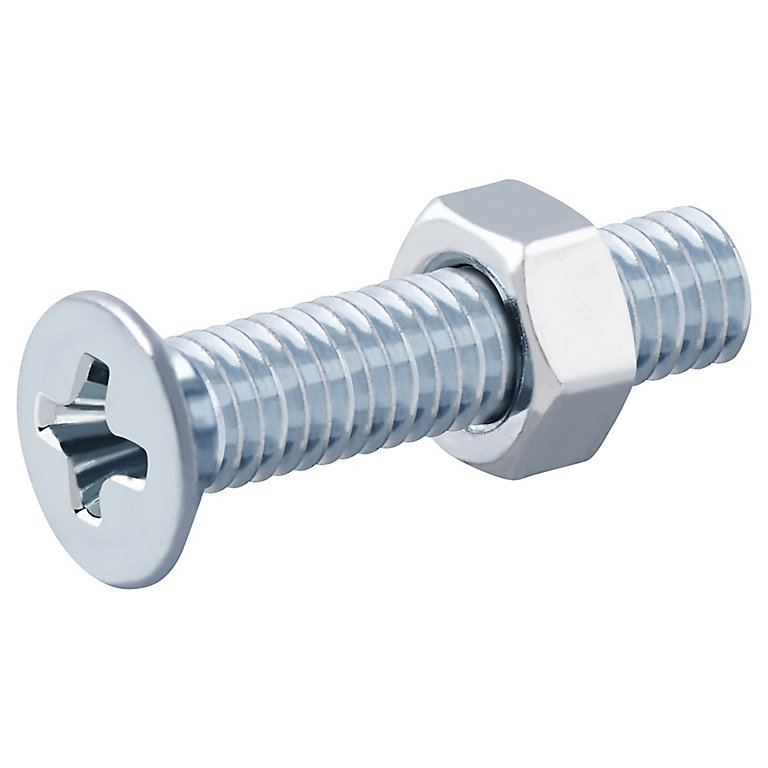 Image of Diall M3 Pozidriv Countersunk Zinc-plated Carbon steel Machine screw & nut (Dia)3mm (L)16mm, Pack of 20