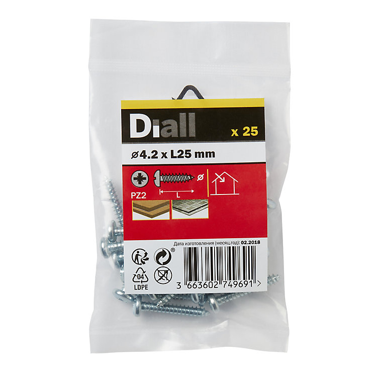 Image of Diall PZ Pan head Zinc-plated Hardened steel Self-drilling screw (Dia)4.2mm (L)25mm, Pack of 25