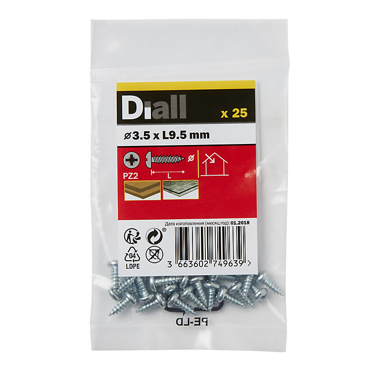 Product image for Diall PZ Pan head Zinc-plated Hardened steel Self-drilling screw (Dia)3.5mm (L)9.5mm, Pack of 25