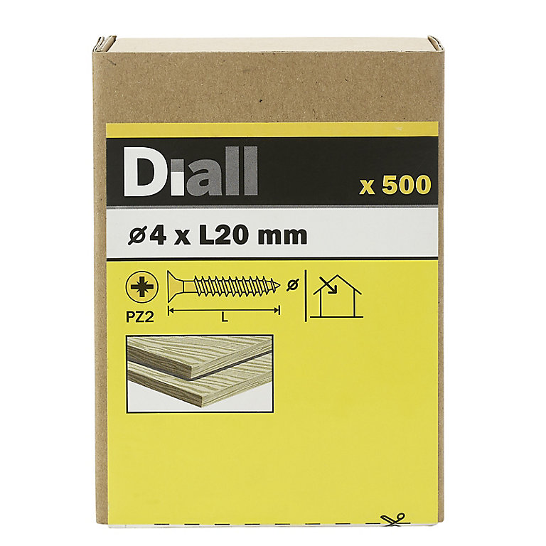 Product image for Diall Yellow-passivated Carbon steel Screw (Dia)4mm (L)20mm, Pack of 500