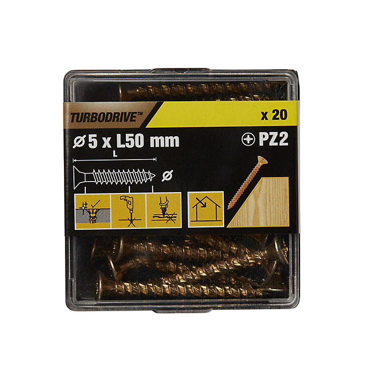 Product image for TurboDrive PZ Yellow-passivated Steel Screw (Dia)5mm (L)50mm, Pack of 20