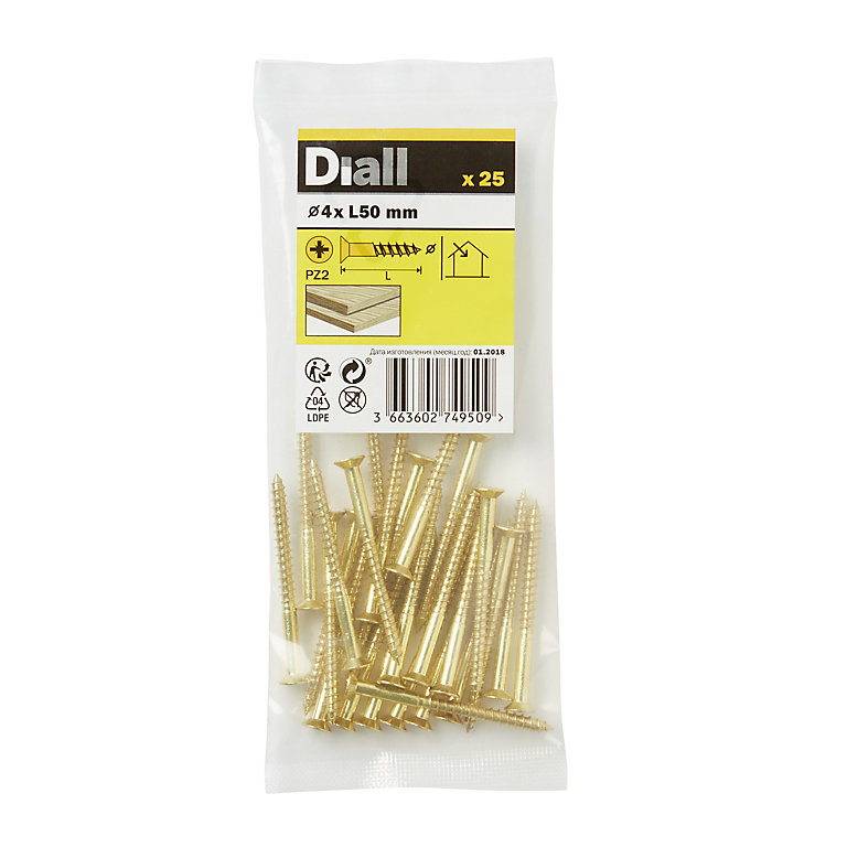 Image of Diall Pozidriv Brass Screw (Dia)4mm (L)50mm, Pack of 25