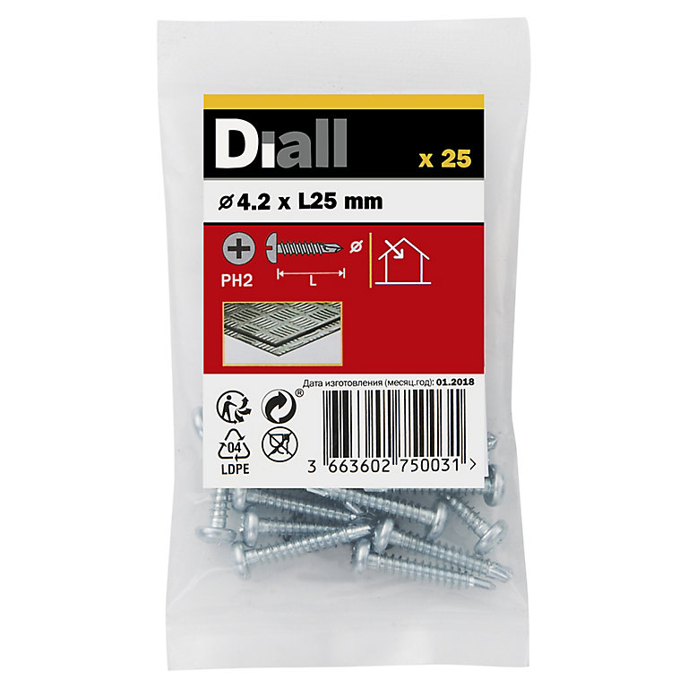 Image of Diall Phillips Pan head Zinc-plated Carbon steel (C1022) Self-drilling screw (Dia)4.2mm (L)25mm, Pack of 25