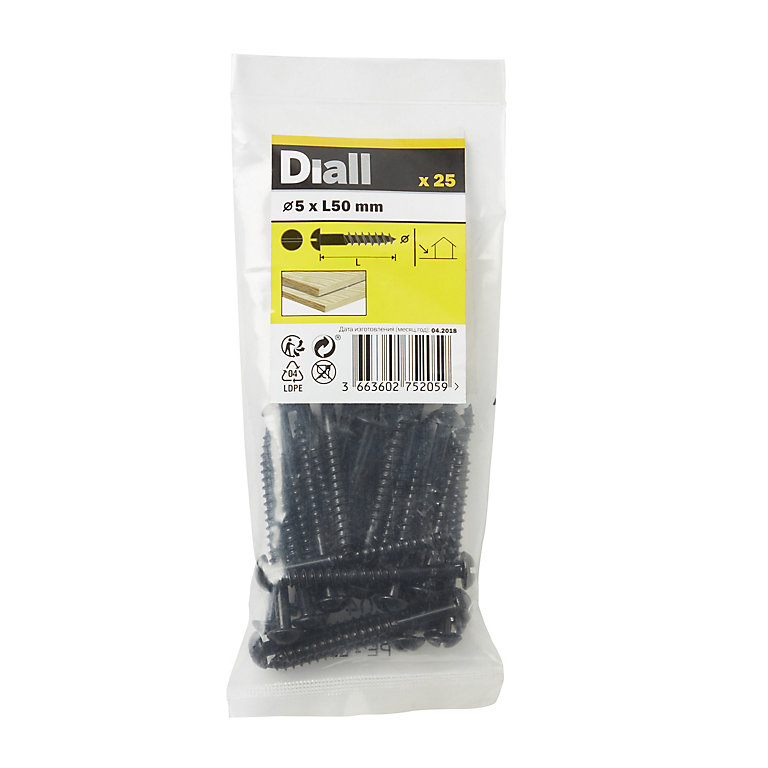 Product image for Diall Cylindrical Carbon steel Screw (Dia)5mm (L)50mm, Pack of 25