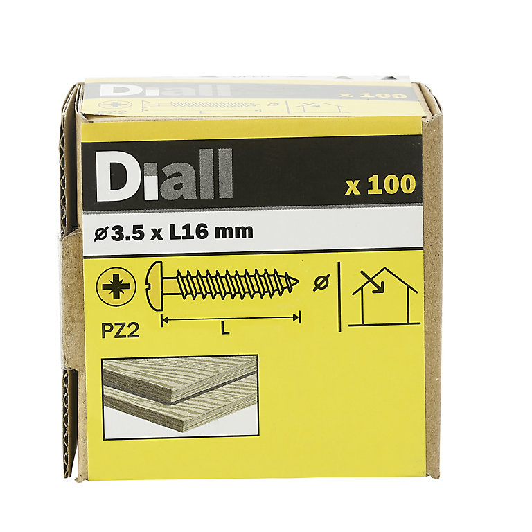 Product image for Diall PZ Pan head Yellow-passivated Steel Wood screw (Dia)3.5mm (L)16mm, Pack of 100